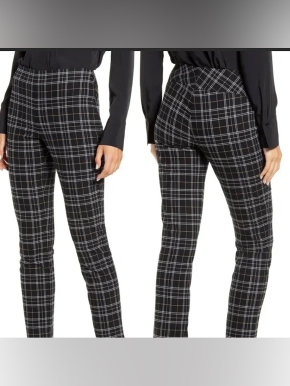 Bailey 44 Women's Black Cropped Plaid Straight Leg Pants Trousers Navy